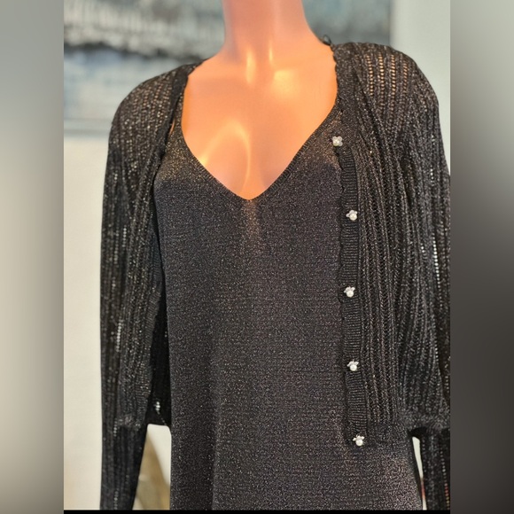 Plus Size Button-Front Sparkle Cardigan & Dress Set color black silver size xl - Picture 4 of 9